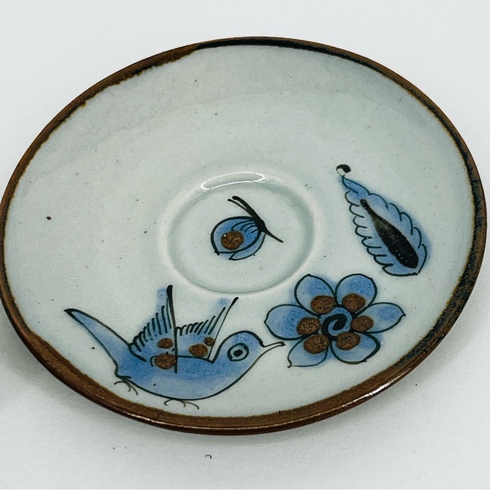 Vintage Ken Edwards Tonala Pottery Cup & Saucer Set El Palomar Blue Bird Signed - Picture 4 of 14